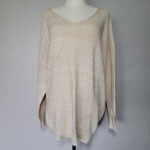 Umgee Sweater Tunic Cream Neutral Sz L Minimalist Business Casual Office Boho